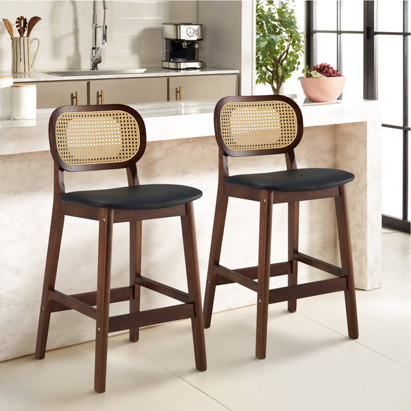 Applejack bar stool, Black Hron Leather-Brown Frame
