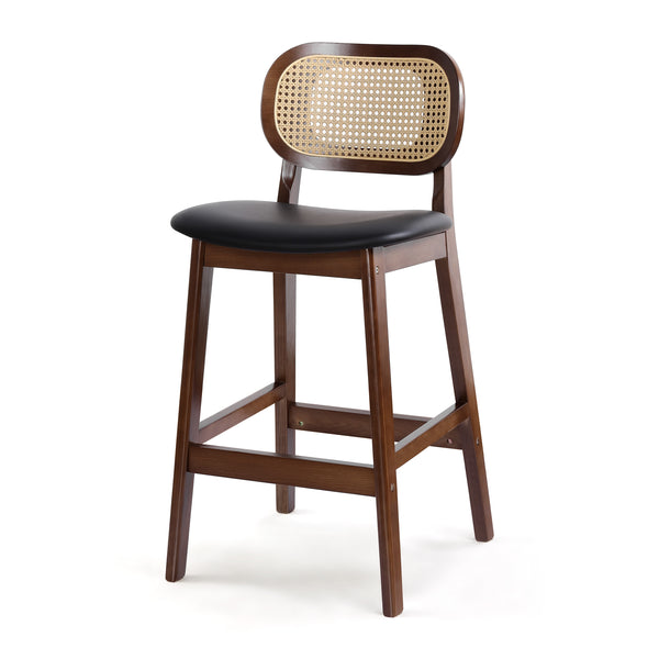 Applejack bar stool, Black Hron Leather-Brown Frame