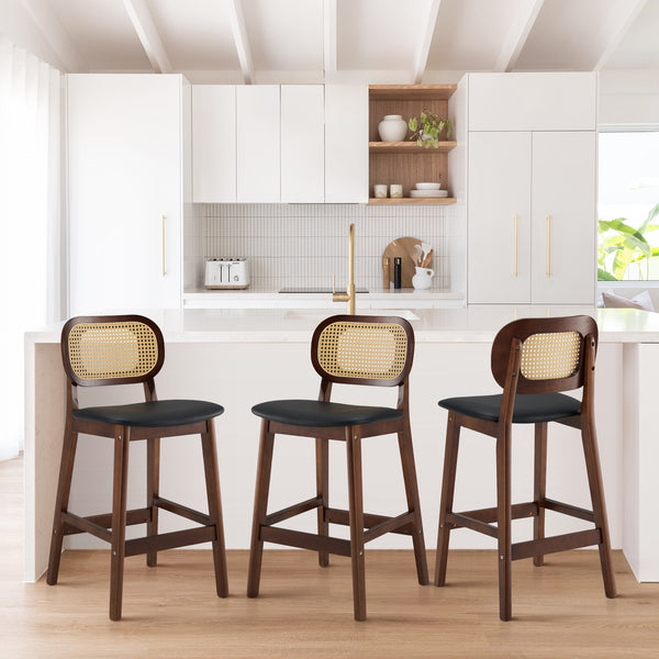 Applejack bar stool, Black Hron Leather-Brown Frame