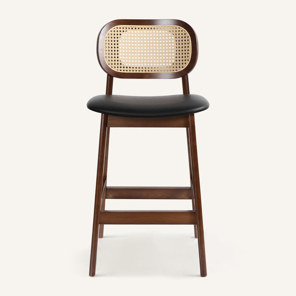 Applejack bar stool, Black Hron Leather-Brown Frame