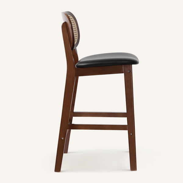 Applejack bar stool, Black Hron Leather-Brown Frame