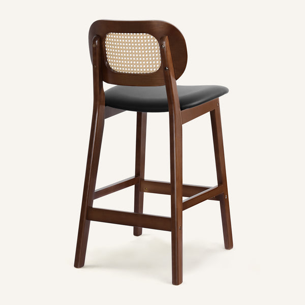 Applejack bar stool, Black Hron Leather-Brown Frame