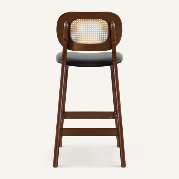 Applejack bar stool, Black Hron Leather-Brown Frame