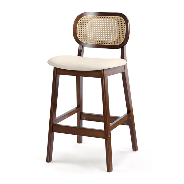 Applejack bar stool, Cream Hron Leather-Brown Frame