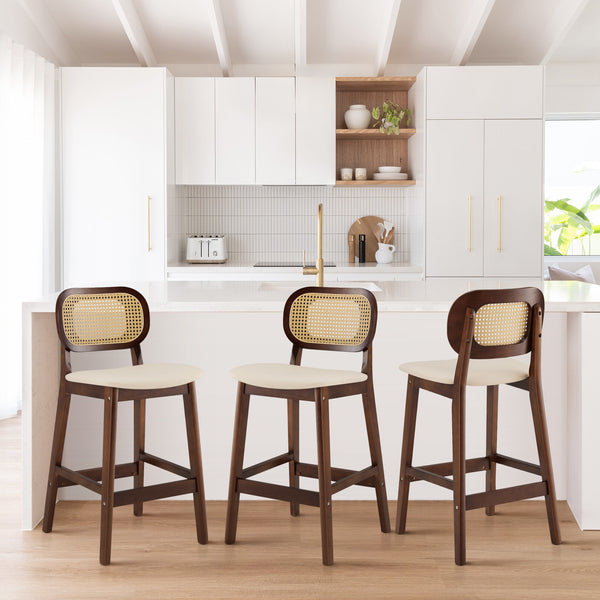 Applejack bar stool, Cream Hron Leather-Brown Frame