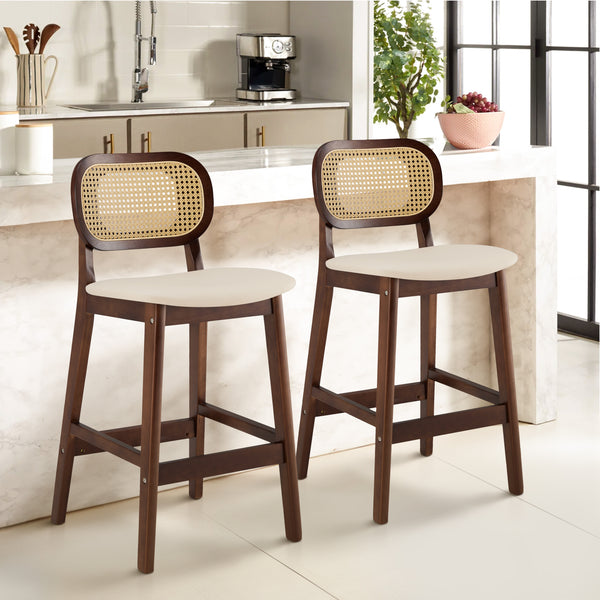 Applejack bar stool, Cream Hron Leather-Brown Frame