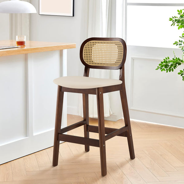 Applejack bar stool, Cream Hron Leather-Brown Frame
