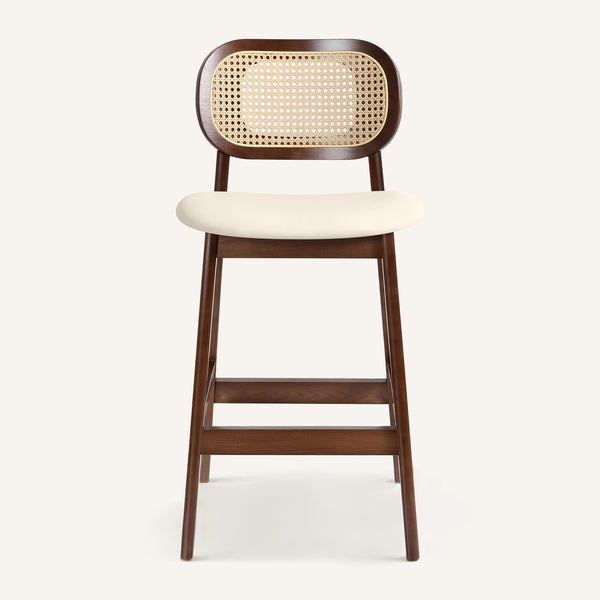 Applejack bar stool, Cream Hron Leather-Brown Frame