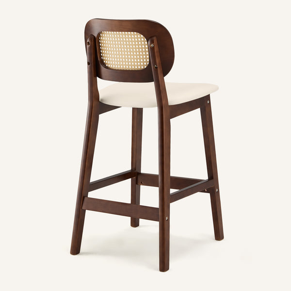Applejack bar stool, Cream Hron Leather-Brown Frame