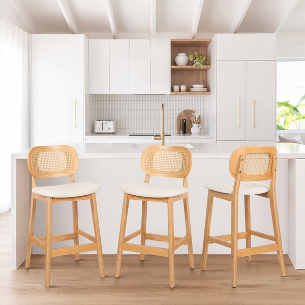 Applejack bar stool, Cream Hron Leather-Natural Frame