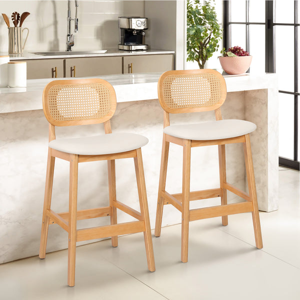 Applejack bar stool, Cream Hron Leather-Natural Frame