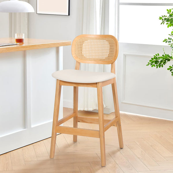 Applejack bar stool, Cream Hron Leather-Natural Frame