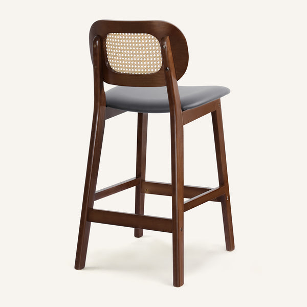 Applejack bar stool, Gray Hron Leather-Brown Frame