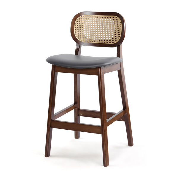 Applejack bar stool, Gray Hron Leather-Brown Frame