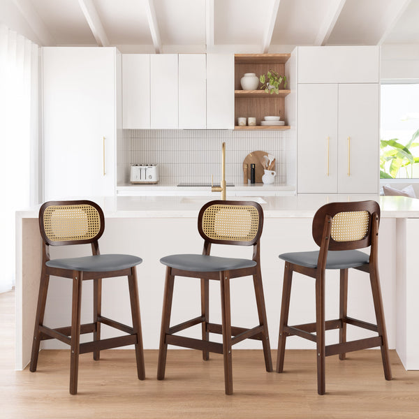 Applejack bar stool, Gray Hron Leather-Brown Frame