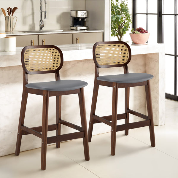 Applejack bar stool, Gray Hron Leather-Brown Frame