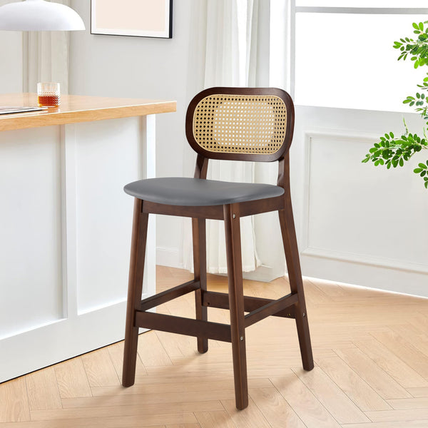 Applejack bar stool, Gray Hron Leather-Brown Frame