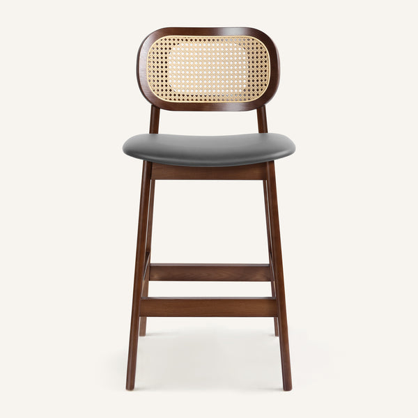 Applejack bar stool, Gray Hron Leather-Brown Frame
