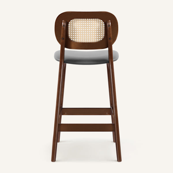 Applejack bar stool, Gray Hron Leather-Brown Frame