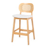 Applejack bar stool, White Sacy Fabric-Natural Frame