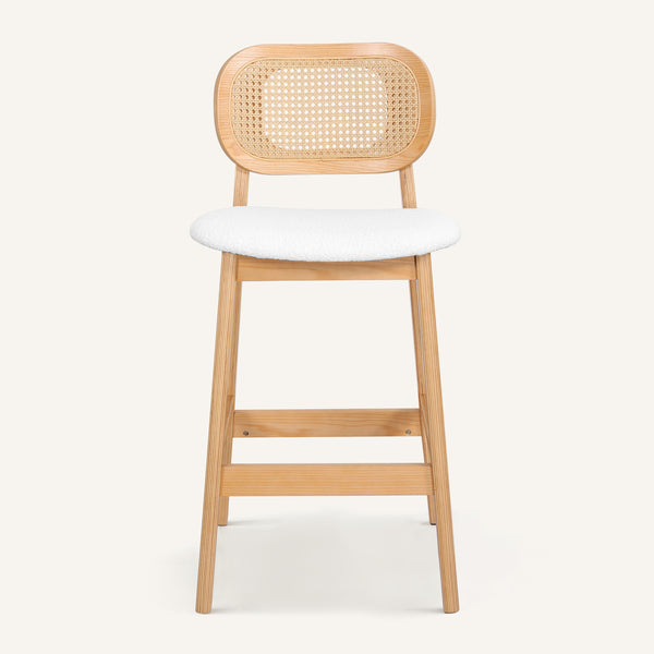 Applejack bar stool, White Sacy Fabric-Natural Frame