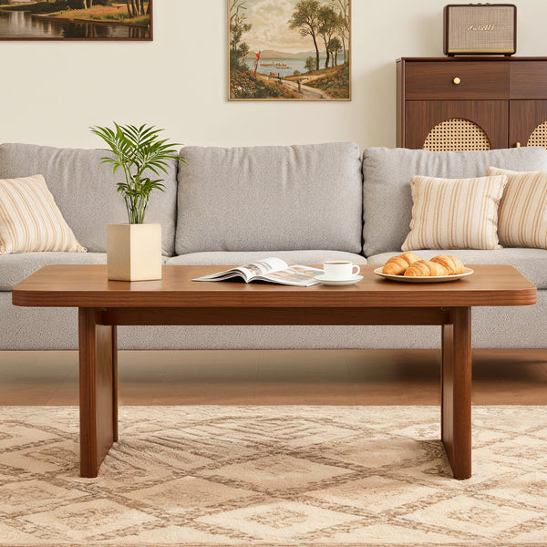 Aqitag Coffee Table in Brown Pine with Non-Circular Legs