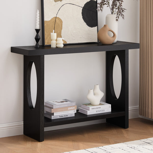 Aqitag Console Table in Black Oak Veneer