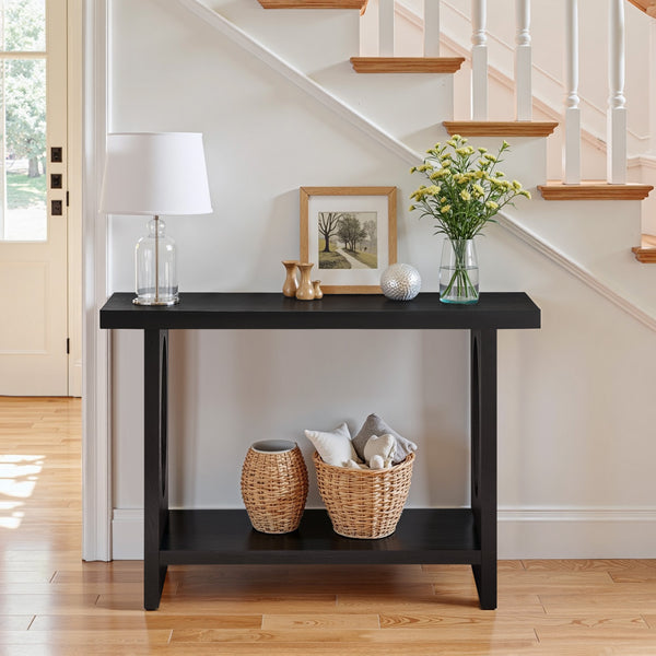Aqitag Console Table in Black Oak Veneer