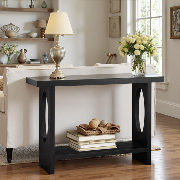 Aqitag Console Table in Black Oak Veneer