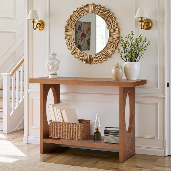 Aqitag Console Table in Brown Oak Veneer