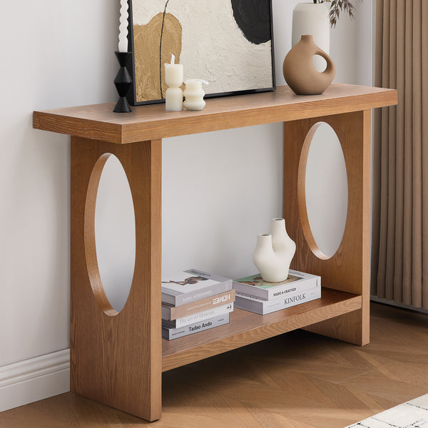 Aqitag Console Table in Brown Oak Veneer