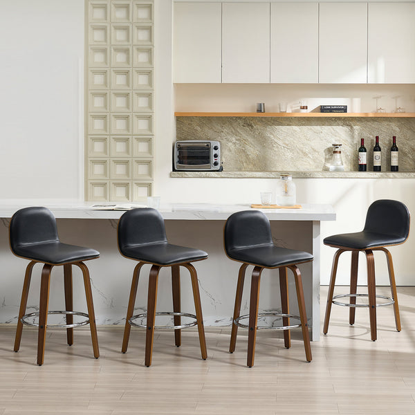 Barocca bar stool, Black Rebo Leather/Counter Height