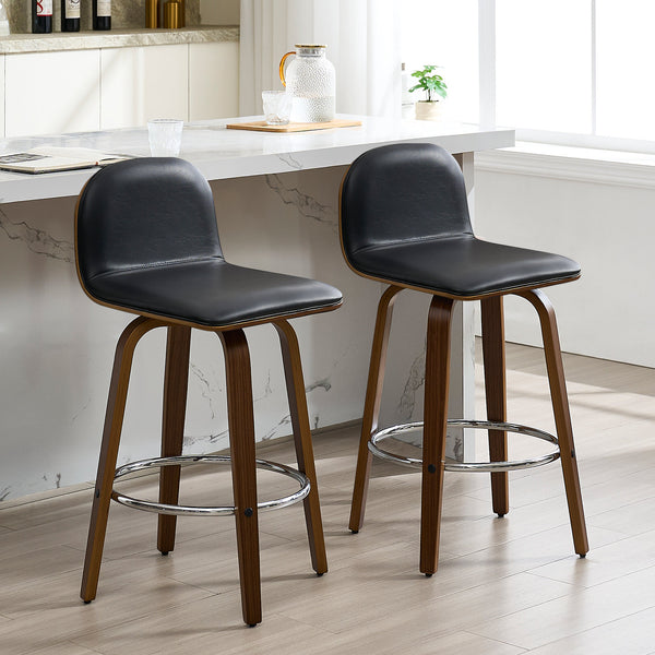 Barocca bar stool, Black Rebo Leather/Counter Height