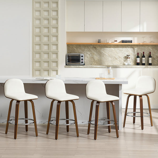 Barocca bar stool, White Rebo Leather/Counter Height