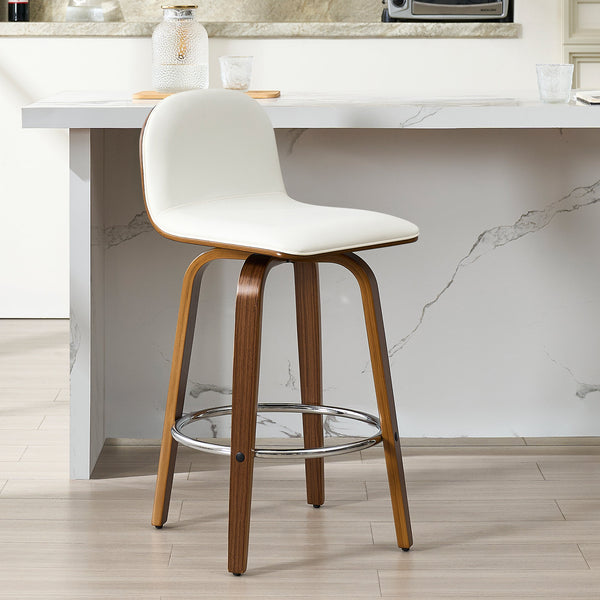 Barocca bar stool, White Rebo Leather/Counter Height