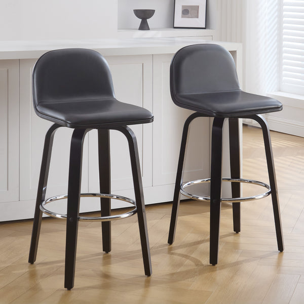 Barocca II bar stool, Black Rebo Leather/Bar Height