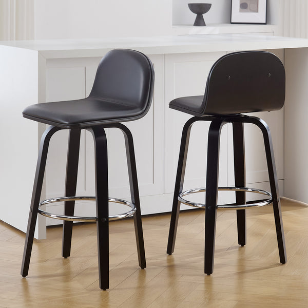Barocca II bar stool, Black Rebo Leather/Bar Height