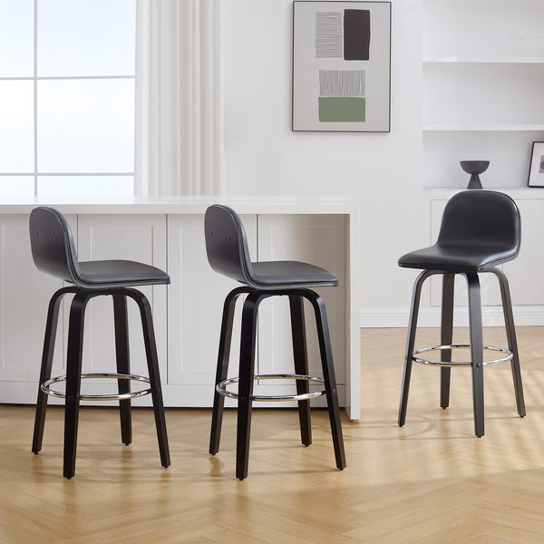 Barocca II bar stool, Black Rebo Leather/Bar Height