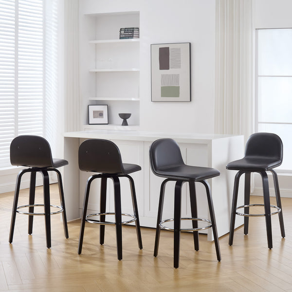 Barocca II bar stool, Black Rebo Leather/Bar Height