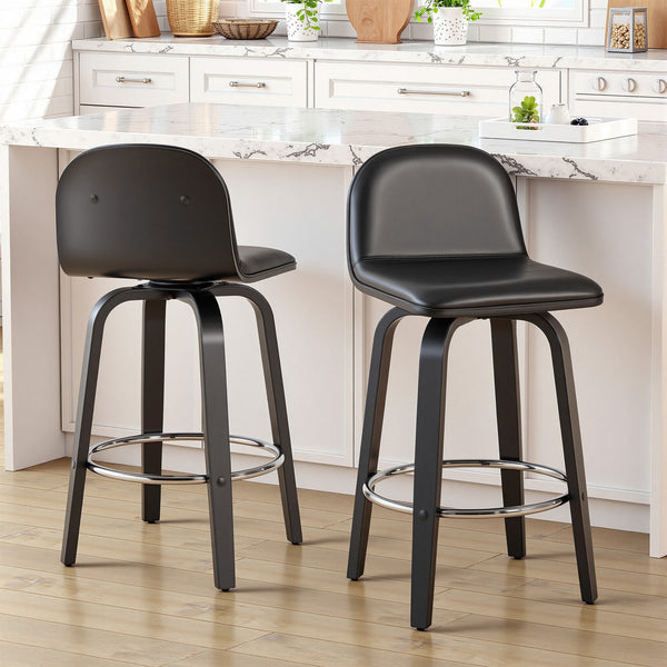 Barocca II bar stool, Black Rebo Leather/Counter Height