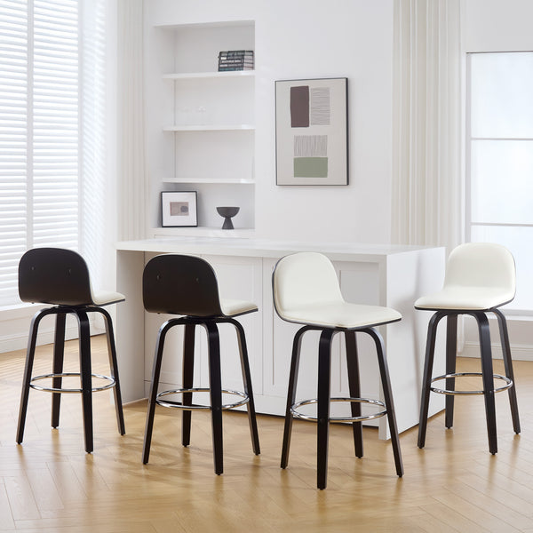 Barocca II bar stool, White Rebo Leather/Bar Height