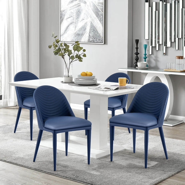 Blonde dining chair, Blue Pais Leather