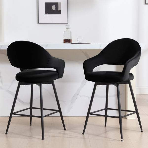 Caladoc Swivel Counter Stool in Black Naia Velvet