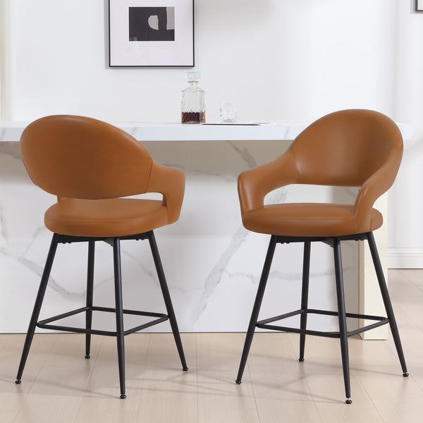 Caladoc Swivel Counter Stool in Brown Rebo Leather