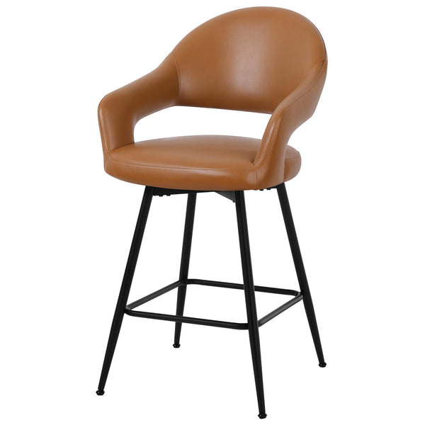 Caladoc Swivel Counter Stool in Brown Rebo Leather