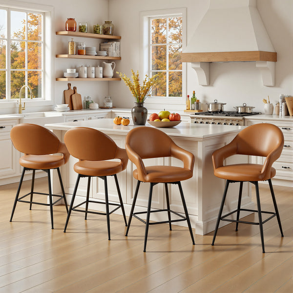 Caladoc Swivel Counter Stool in Brown Rebo Leather