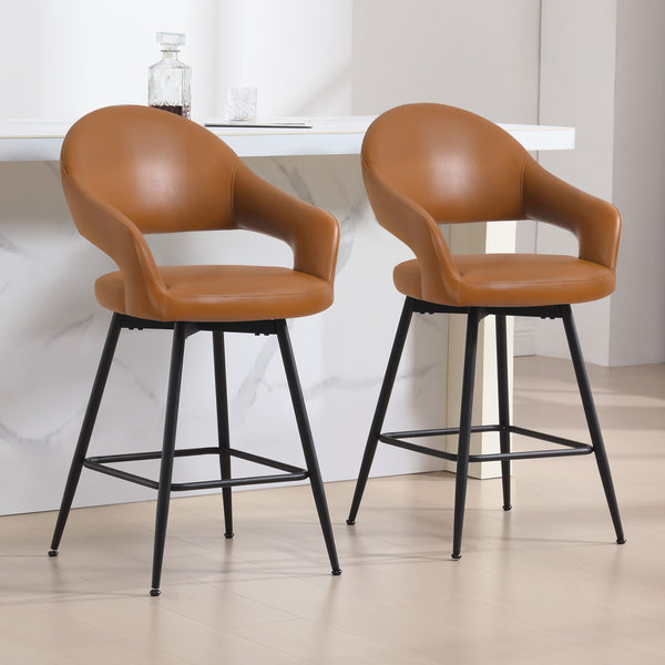 Caladoc Swivel Counter Stool in Brown Rebo Leather