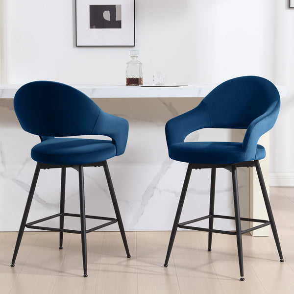 Caladoc Swivel Counter Stool in Ink Naia Velvet