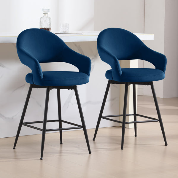 Caladoc Swivel Counter Stool in Ink Naia Velvet