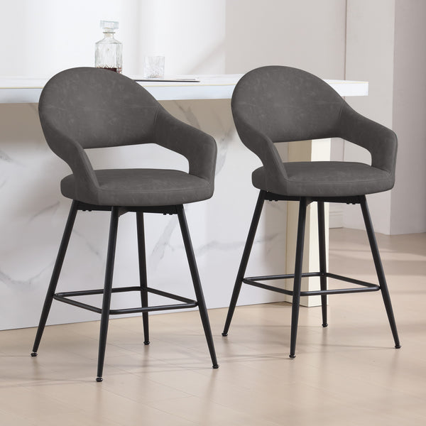 Caladoc Swivel Counter Stool in Smoke Dely Leather